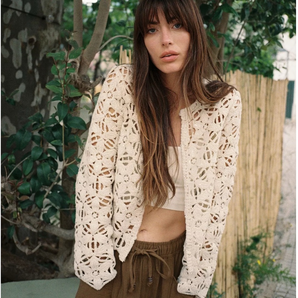 NEW 2025 Zara SEQUIN Macrame Cream Crochet Jacket - Picture 4 of 7